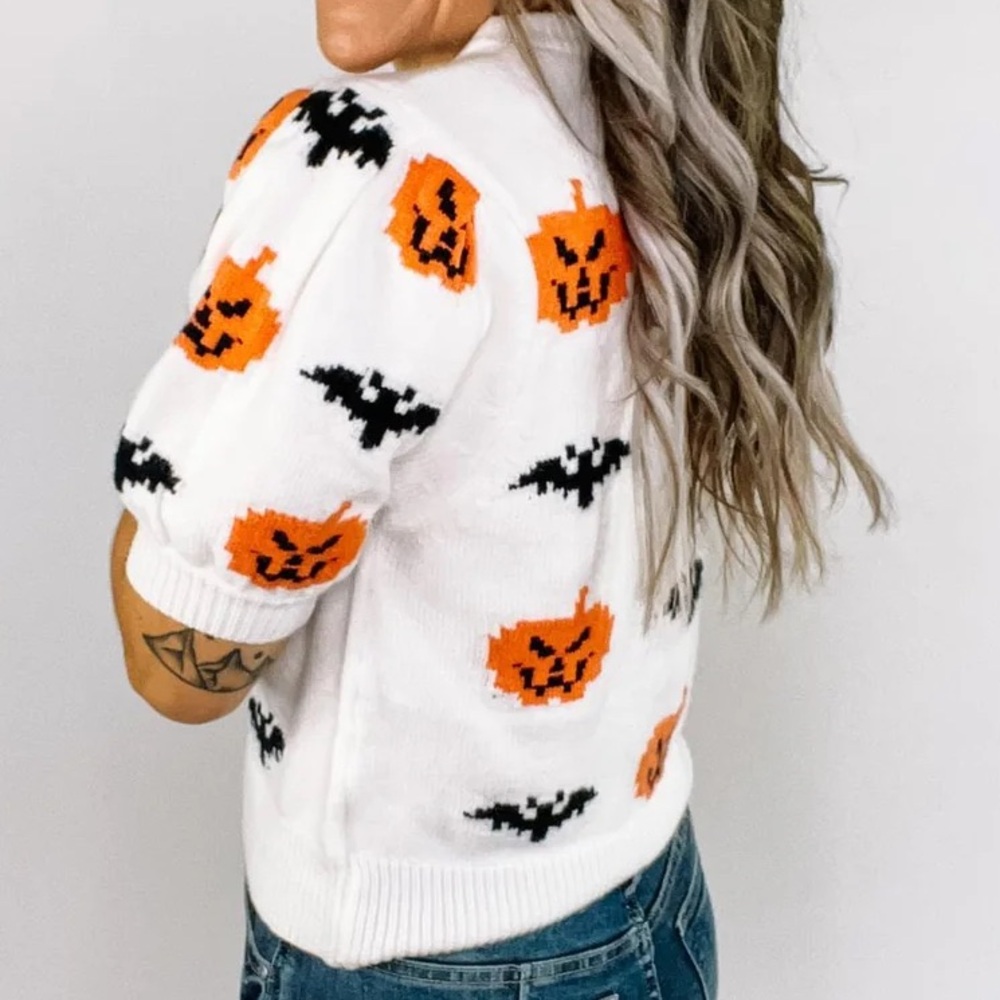 Altar'd State White and Orange Halloween Sweater - Picture 2 of 4